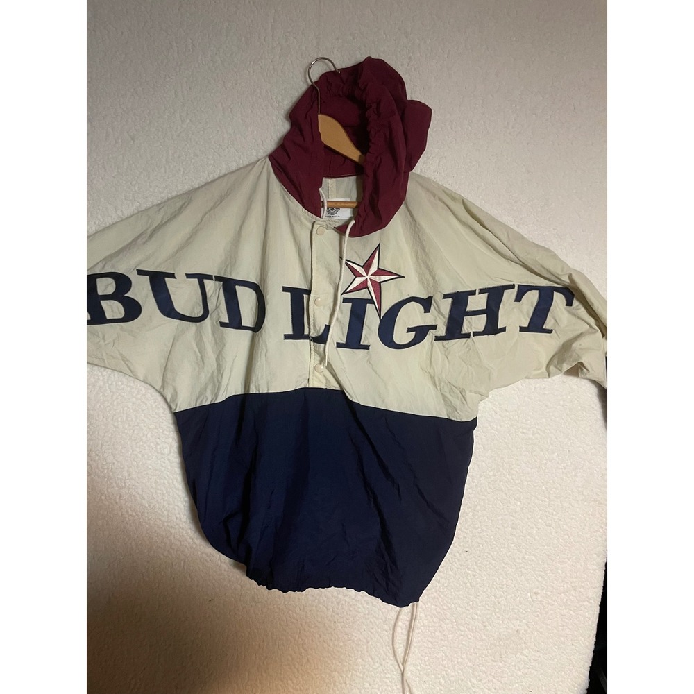 Vintage Bud Light Windbreaker Jacket Made in USA Colorblock Hooded Pullover XL